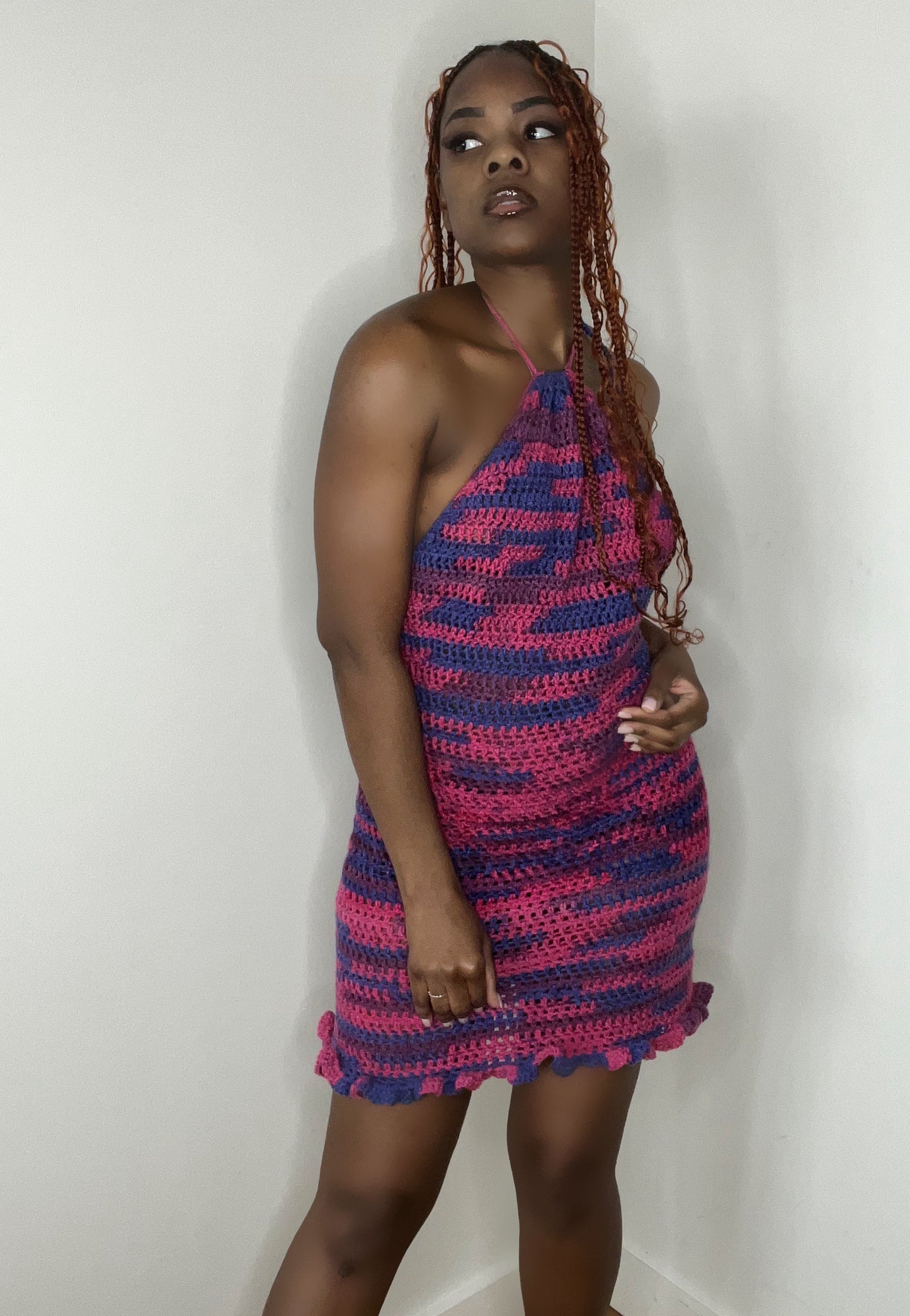 Crochet Halter Backless Dress