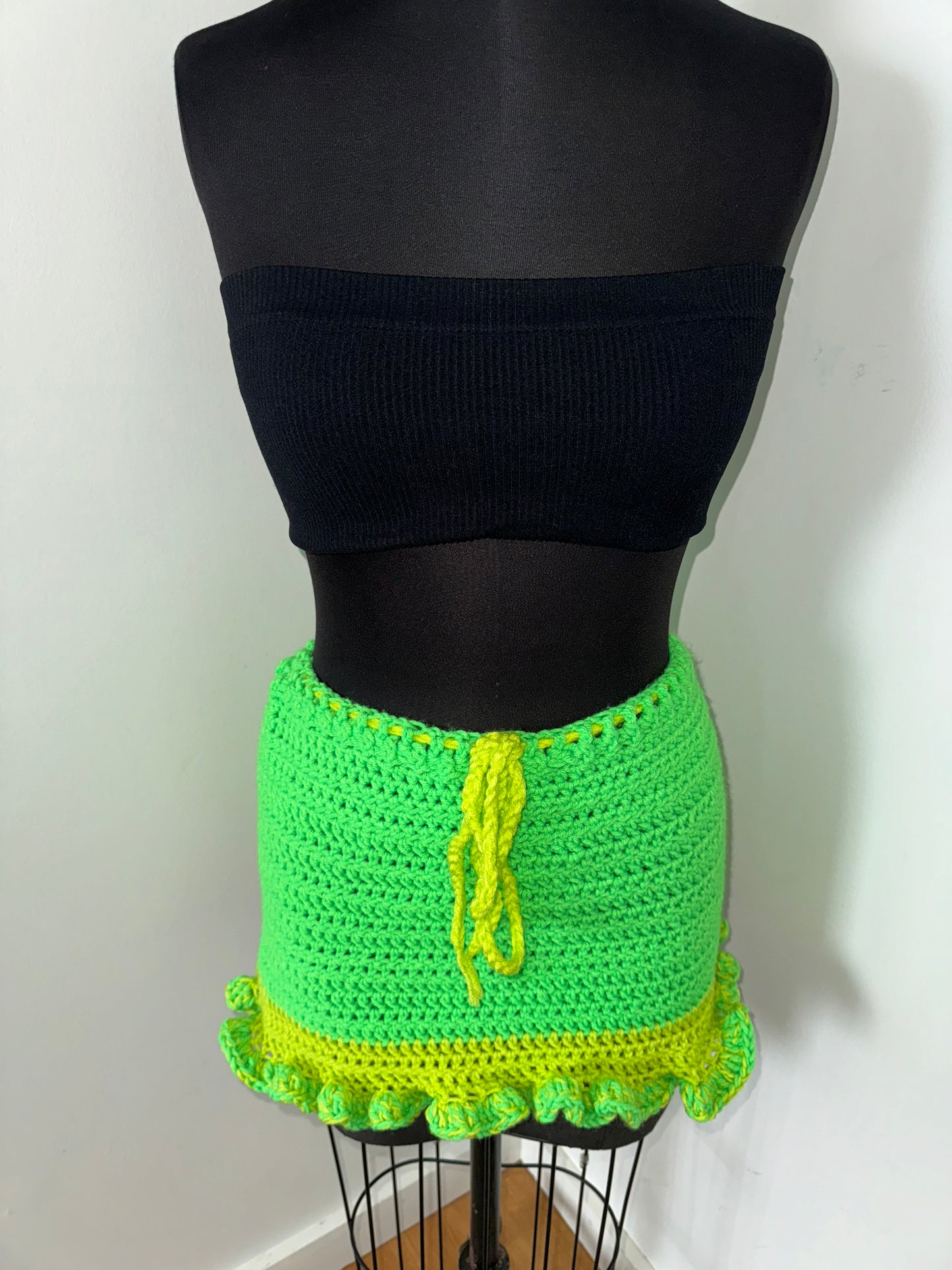 Lime Green Mini Ruffle Skirt