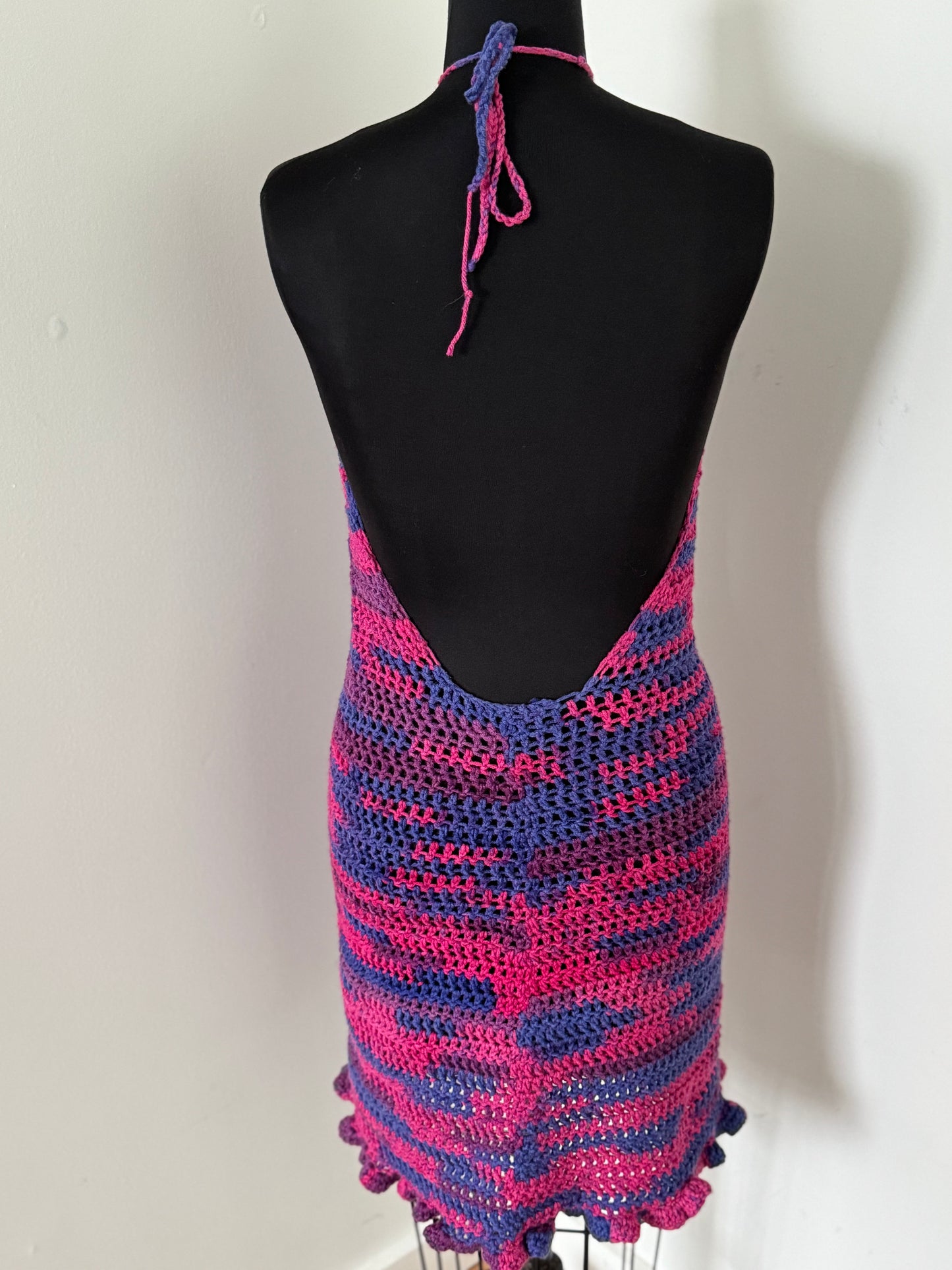 Pink and Purple Halter Backless Dress