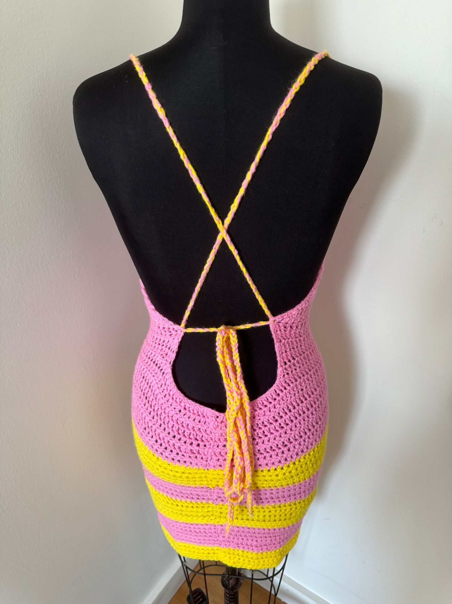 Strawberry Lemonade Cross Back Halter Dress